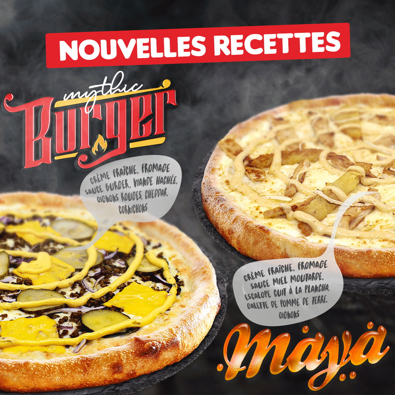 Les Pizzas Mythic Burger et Maya